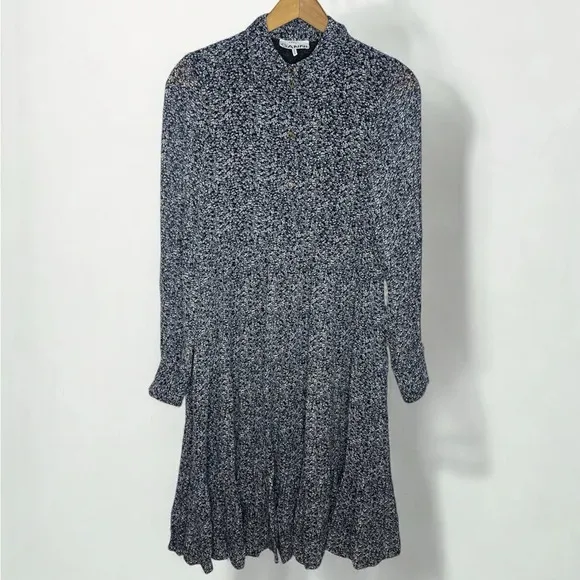 GANNI Georgette Viscose Micro Floral Print  Tiered Long Sleeve Boho Midi Dress
