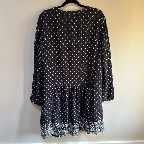 Garnet Hill ~new ~ Boho Blue Floral Dropwaist Button-Up Shirtdress in size 18