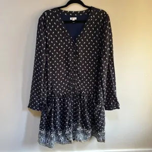 Garnet Hill ~new ~ Boho Blue Floral Dropwaist Button-Up Shirtdress in size 18