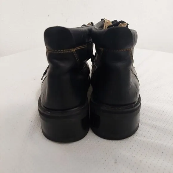 GBX Mens Sz 10M Black Leather Laced Chunky Platform Goth Punk Grunge Boots RARE!
