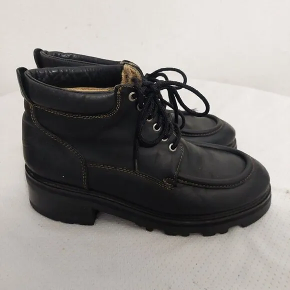 GBX Mens Sz 10M Black Leather Laced Chunky Platform Goth Punk Grunge Boots RARE!
