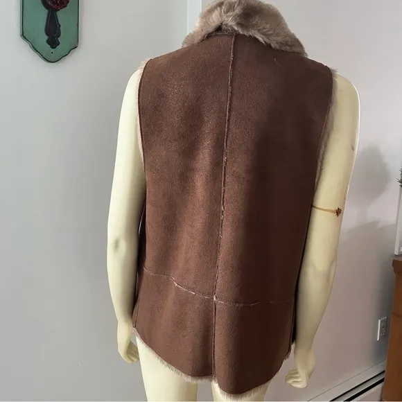 Gerard Darel Women’s Boho Glam Faux Fur Suede Vest Brown 8 M