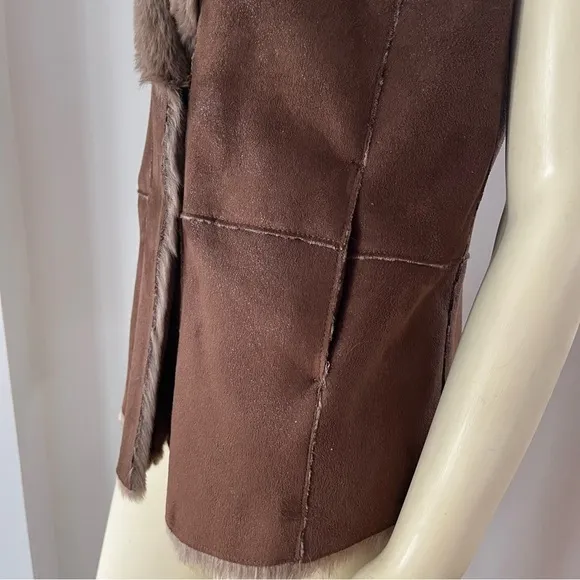 Gerard Darel Women’s Boho Glam Faux Fur Suede Vest Brown 8 M
