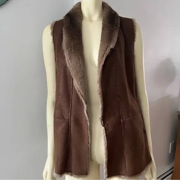 Gerard Darel Women’s Boho Glam Faux Fur Suede Vest Brown 8 M