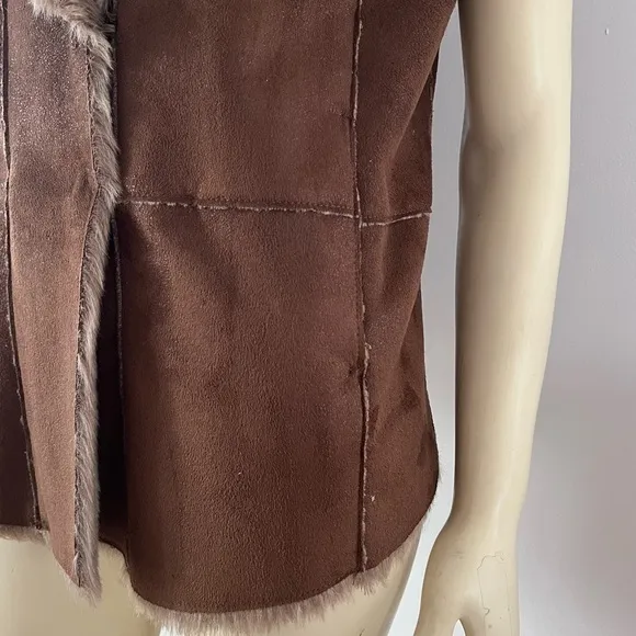 Gerard Darel Women’s Boho Glam Faux Fur Suede Vest Brown 8 M