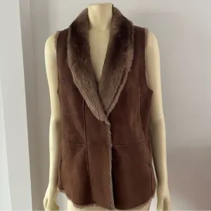 Gerard Darel Women’s Boho Glam Faux Fur Suede Vest Brown 8 M