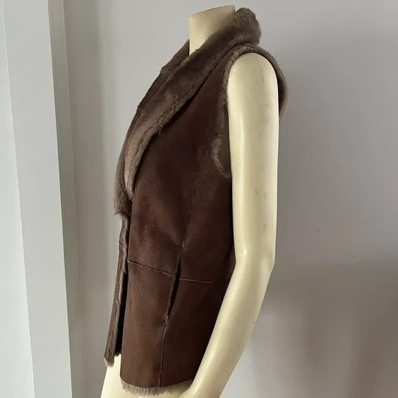 Gerard Darel Women’s Boho Glam Faux Fur Suede Vest Brown 8 M