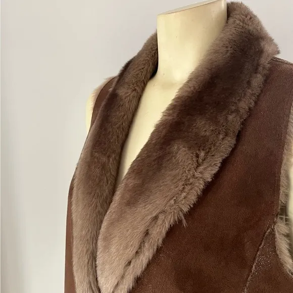 Gerard Darel Women’s Boho Glam Faux Fur Suede Vest Brown 8 M