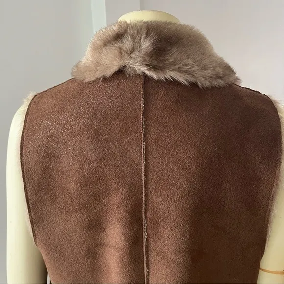 Gerard Darel Women’s Boho Glam Faux Fur Suede Vest Brown 8 M