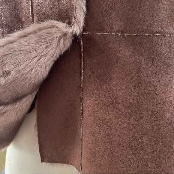 Gerard Darel Women’s Boho Glam Faux Fur Suede Vest Brown 8 M