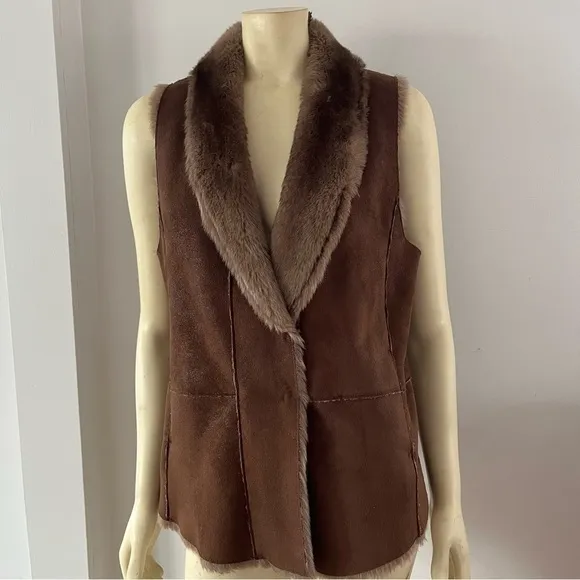 Gerard Darel Women’s Boho Glam Faux Fur Suede Vest Brown 8 M