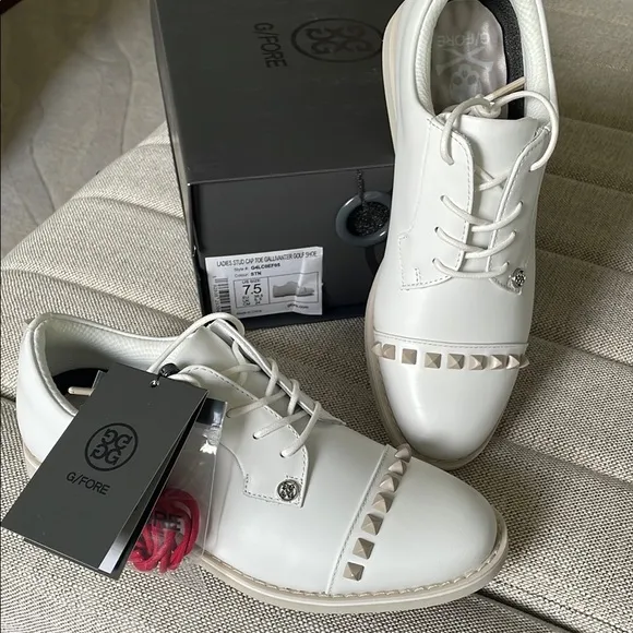 G/FORE White Leather Shoes with Stud Accents