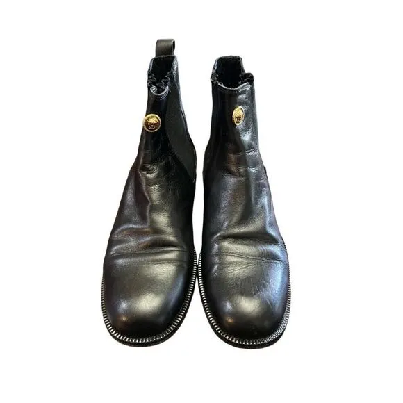 Gianni Versace Vintage Black Leather Scarpa Donna In Vitello Ankle Boots Size 38