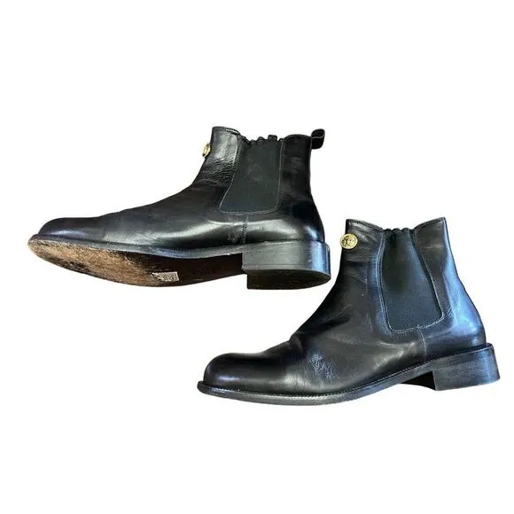 Gianni Versace Vintage Black Leather Scarpa Donna In Vitello Ankle Boots Size 38