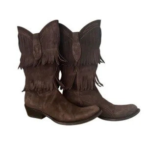 Gianni Barbato Brown Boho Festival Hippie Fringe Suede Cowboy Western Boots Wome