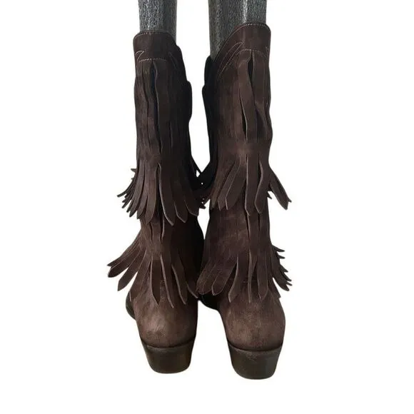 Gianni Barbato Brown Boho Festival Hippie Fringe Suede Cowboy Western Boots Wome