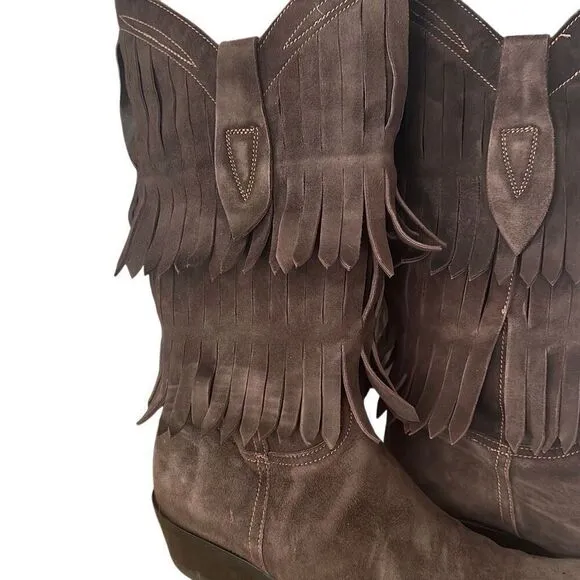 Gianni Barbato Brown Boho Festival Hippie Fringe Suede Cowboy Western Boots Wome
