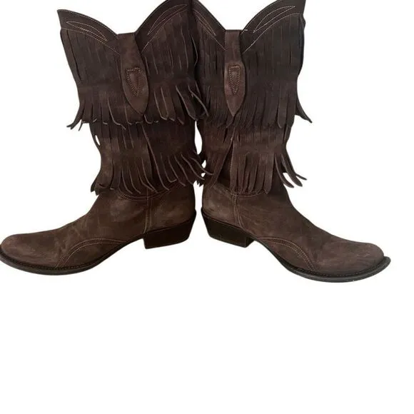 Gianni Barbato Brown Boho Festival Hippie Fringe Suede Cowboy Western Boots Wome