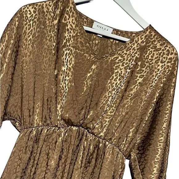 Gilli Bronze Animal Print Slip On Dress Small