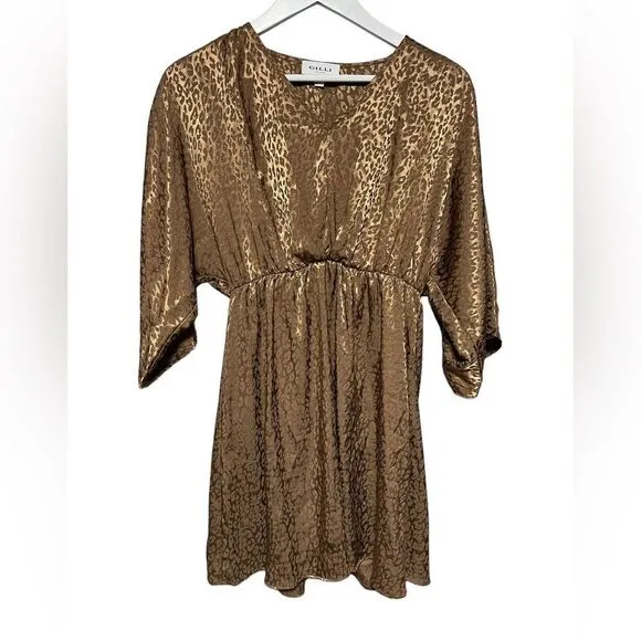 Gilli Bronze Animal Print Slip On Dress Small