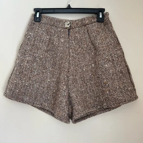 Girl Of The Earth Amsterdam Shorts Women’s S Wool Vintage Brown Houndstooth NYC