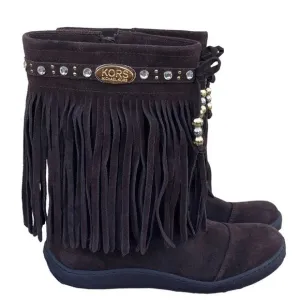Girls Leather Michael Michael Kors Accents US 4 Brown Ankle Boots Side Boho Fall