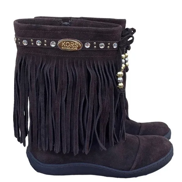 Girls Leather Michael Michael Kors Accents US 4 Brown Ankle Boots Side Boho Fall