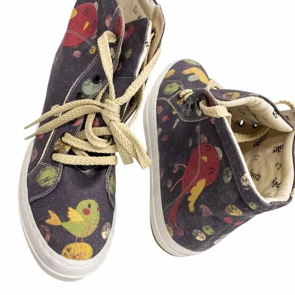Goby Boho Gray Red Dot Bird Hi Top Sneaker Boots 9.5 EU 40 Women's