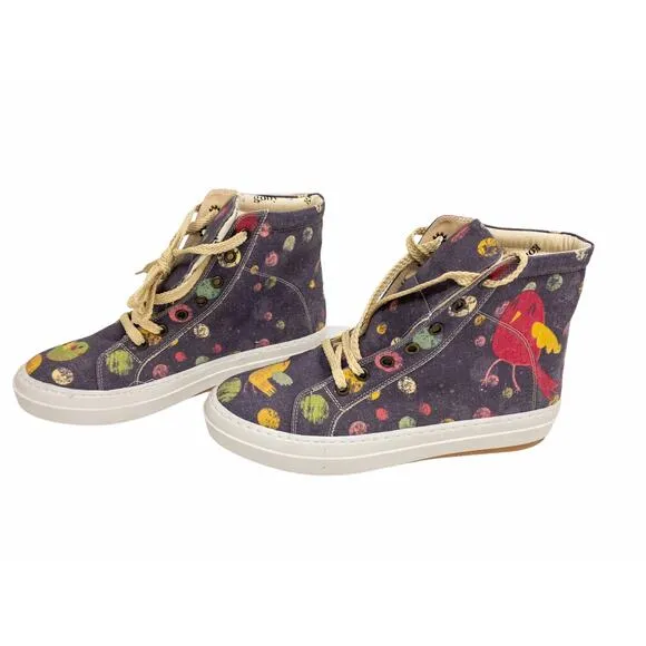 Goby Boho Gray Red Dot Bird Hi Top Sneaker Boots 9.5 EU 40 Women's