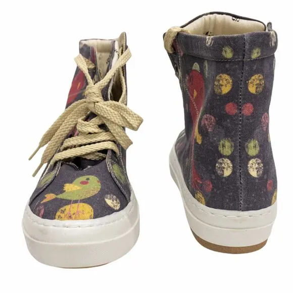 Goby Boho Gray Red Dot Bird Hi Top Sneaker Boots 9.5 EU 40 Women's