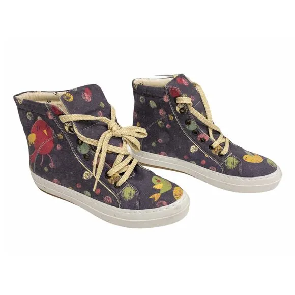 Goby Boho Gray Red Dot Bird Hi Top Sneaker Boots 9.5 EU 40 Women's