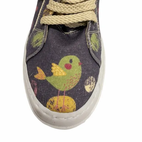 Goby Boho Gray Red Dot Bird Hi Top Sneaker Boots 9.5 EU 40 Women's