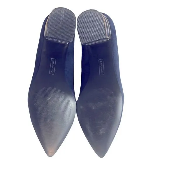 Gorgeous Blue Suede Shoes with Block Heel Caged in Gold from Steven Size by 8M