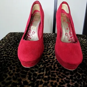 GORGEOUS BRASH RED HIGH HEELS HIDDEN PLATFORM STILETTOES SHOES SIZE 12