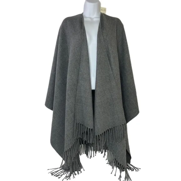 Gray Wrap Shoulder Shrug Kimono Sweater With Fringe