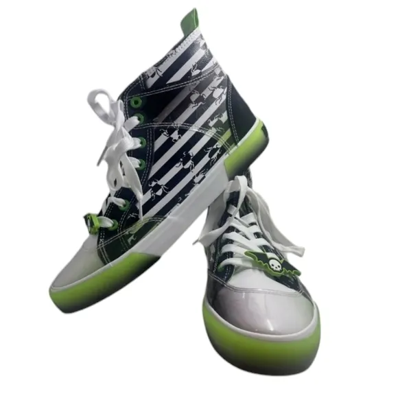 Ground‎ Up Women's Men's Striped Beetlejuice High Top Sneakers Punk Horror Shoes