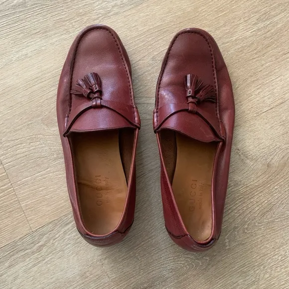Gucci Burgundy Tassel Loafers