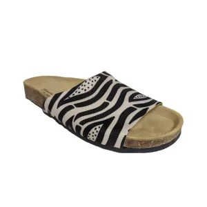 Gudrun Sjoden Botswana Black Off White Print Slide Sandals Cork Textile Size 39