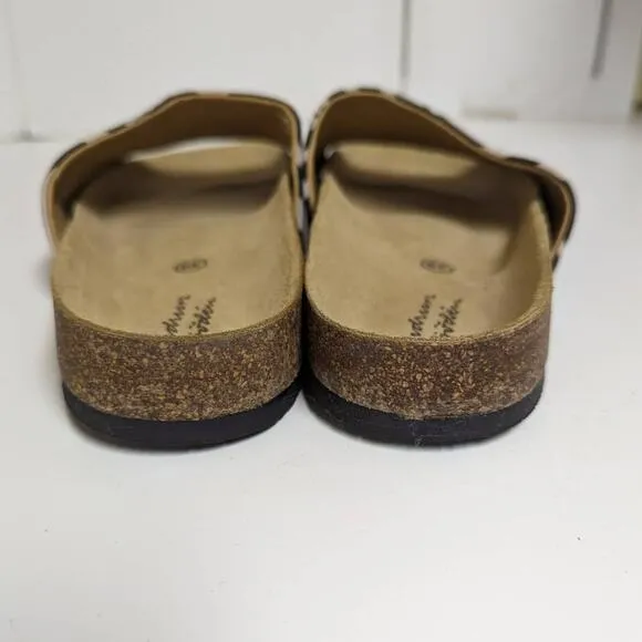 Gudrun Sjoden Botswana Black Off White Print Slide Sandals Cork Textile Size 39