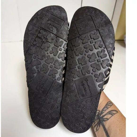Gudrun Sjoden Botswana Black Off White Print Slide Sandals Cork Textile Size 39