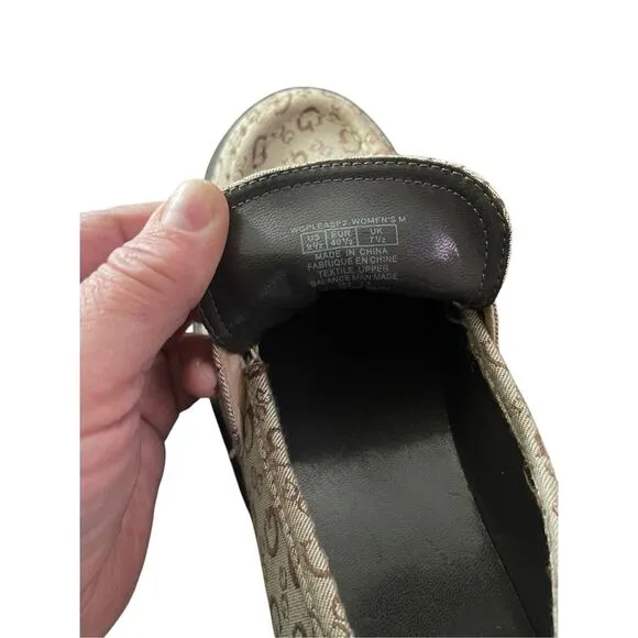 Guess Womens Cream Brown Black Logo Chunky Platform Loafers Shoes Size 9.5