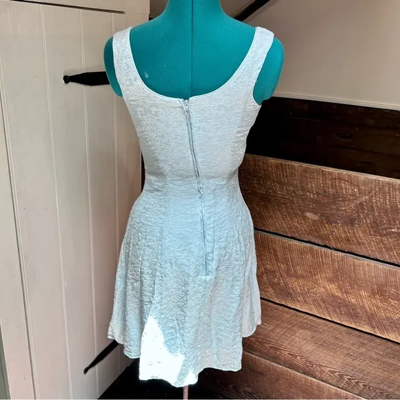 Gunne Sax Vintage Skater Dress - Silvery Cinderella Blue Damask w Princess Seams