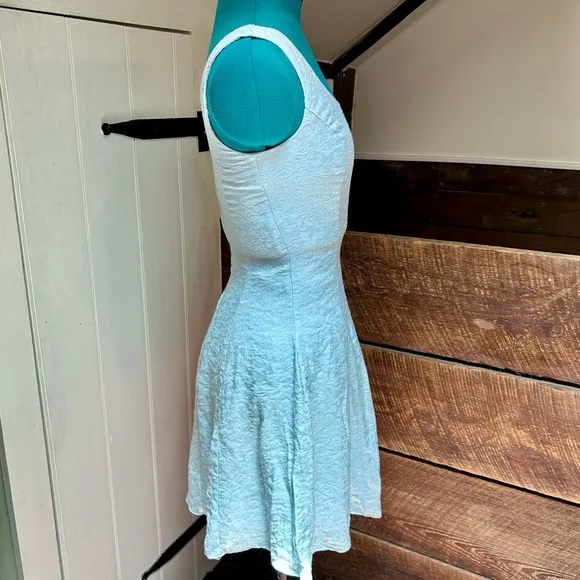 Gunne Sax Vintage Skater Dress - Silvery Cinderella Blue Damask w Princess Seams
