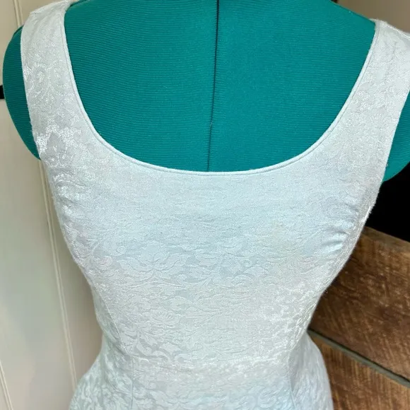 Gunne Sax Vintage Skater Dress - Silvery Cinderella Blue Damask w Princess Seams