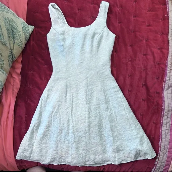 Gunne Sax Vintage Skater Dress - Silvery Cinderella Blue Damask w Princess Seams