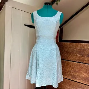 Gunne Sax Vintage Skater Dress - Silvery Cinderella Blue Damask w Princess Seams