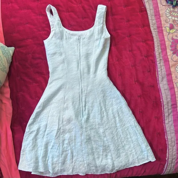 Gunne Sax Vintage Skater Dress - Silvery Cinderella Blue Damask w Princess Seams