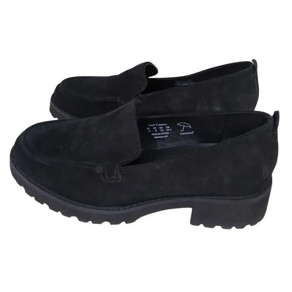 [H427] Hush puppies Black Suede Slip-On Loafers w/Chunky Sole, Size 11
