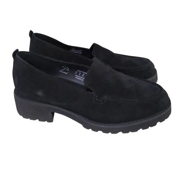 [H427] Hush puppies Black Suede Slip-On Loafers w/Chunky Sole, Size 11