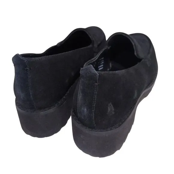 [H427] Hush puppies Black Suede Slip-On Loafers w/Chunky Sole, Size 11